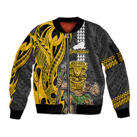 Custom Hawaii Kahoolawe Island Sleeve Zip Bomber Jacket Hawaiian Warrior and Kakau Symbols Abstract Tattoo LT03 Unisex Yellow - Polynesian Pride