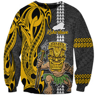 Custom Hawaii Kahoolawe Island Sweatshirt Hawaiian Warrior and Kakau Symbols Abstract Tattoo LT03 Unisex Yellow - Polynesian Pride