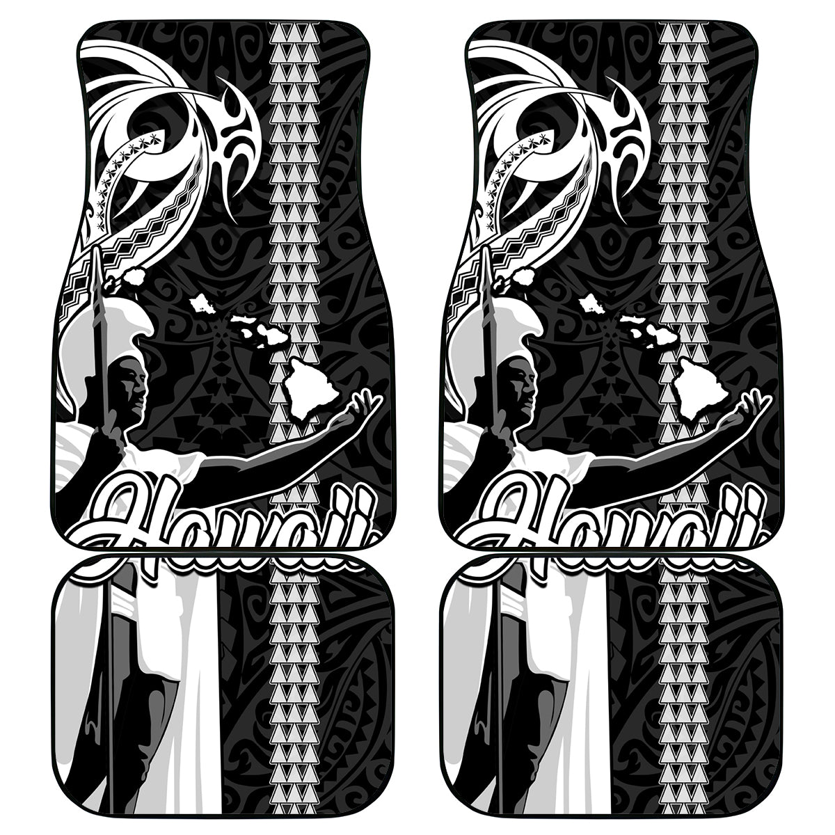 Hawaii Kahoolawe Island Car Mats Hawaiian King and Kakau Symbols Abstract Shoulder Tattoo LT03 Black - Polynesian Pride