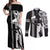 Hawaii Kahoolawe Island Couples Matching Off Shoulder Maxi Dress and Long Sleeve Button Shirts Hawaiian King and Kakau Symbols Abstract Shoulder Tattoo LT03 Black - Polynesian Pride