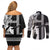 Hawaii Kahoolawe Island Couples Matching Off Shoulder Short Dress and Long Sleeve Button Shirts Hawaiian King and Kakau Symbols Abstract Shoulder Tattoo LT03 - Polynesian Pride
