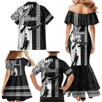 Hawaii Kahoolawe Island Family Matching Mermaid Dress and Hawaiian Shirt Hawaiian King and Kakau Symbols Abstract Shoulder Tattoo LT03 - Polynesian Pride