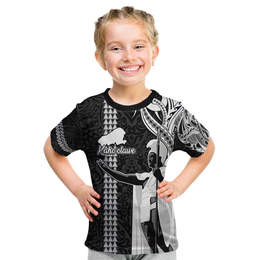 Hawaii Kahoolawe Island Kid T Shirt Hawaiian King and Kakau Symbols Abstract Shoulder Tattoo LT03 Black - Polynesian Pride