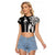 Hawaii Kahoolawe Island Raglan Cropped T Shirt Hawaiian King and Kakau Symbols Abstract Shoulder Tattoo LT03 Female Black - Polynesian Pride