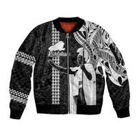 Hawaii Kahoolawe Island Sleeve Zip Bomber Jacket Hawaiian King and Kakau Symbols Abstract Shoulder Tattoo LT03 Unisex Black - Polynesian Pride