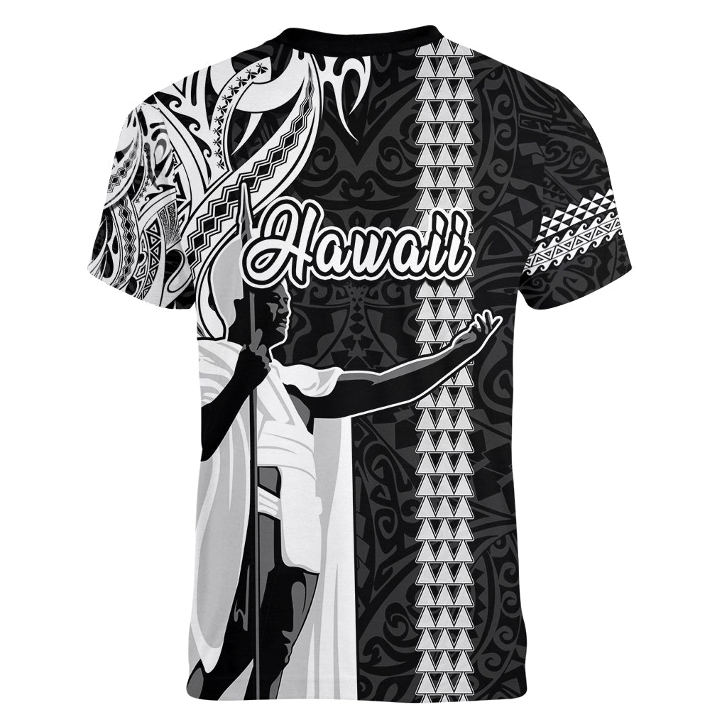 Hawaii Kahoolawe Island Women V Neck T Shirt Hawaiian King and Kakau Symbols Abstract Shoulder Tattoo LT03 - Polynesian Pride