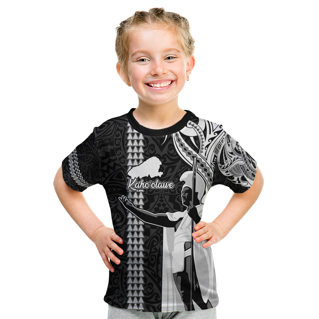 Custom Hawaii Kahoolawe Island Kid T Shirt Hawaiian King and Kakau Symbols Abstract Shoulder Tattoo LT03 Black - Polynesian Pride