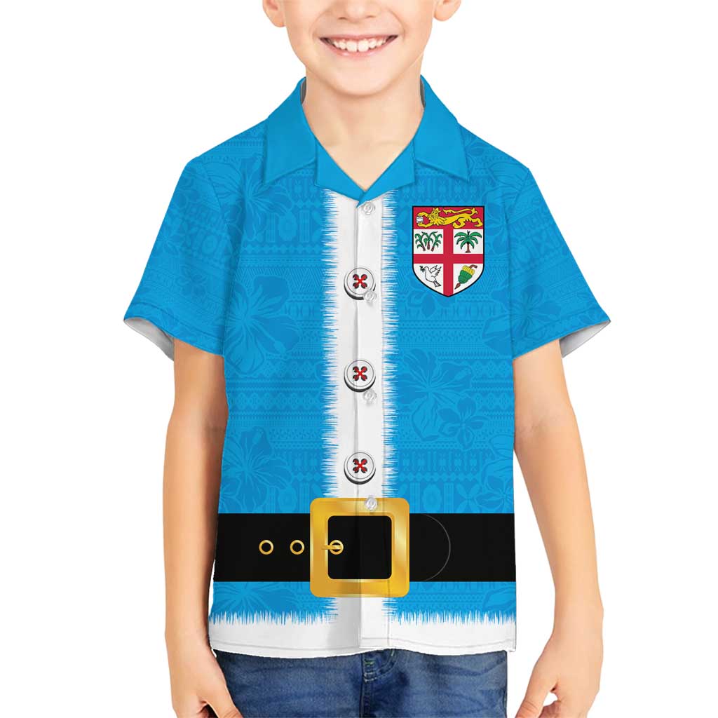 Fiji Merry Christmas Family Matching Long Sleeve Bodycon Dress and Hawaiian Shirt Santa Suit Style With Tapa Tribal Pattern