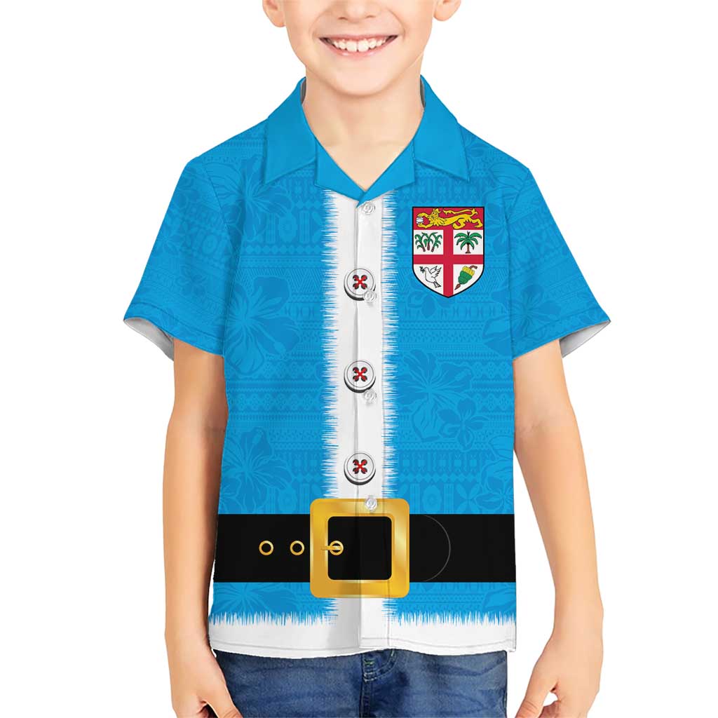 Fiji Merry Christmas Family Matching Short Sleeve Bodycon Dress and Hawaiian Shirt Santa Suit Style With Tapa Tribal Pattern