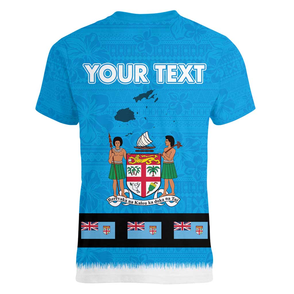 Fiji Merry Christmas Women V-Neck T-Shirt Santa Suit Style With Tapa Tribal Pattern