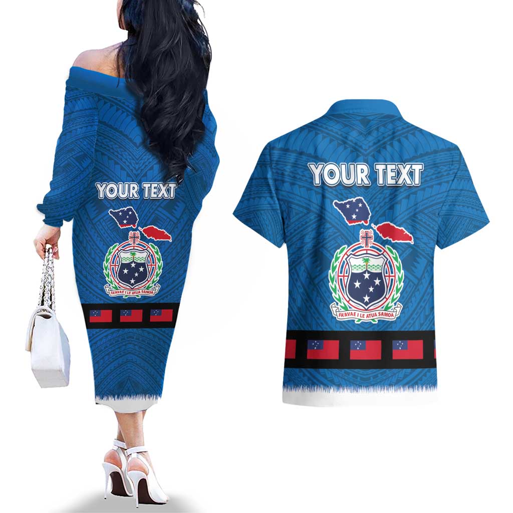 Samoa Merry Christmas Couples Matching Off The Shoulder Long Sleeve Dress and Hawaiian Shirt Santa Suit Style With Tatau Tattoo Pattern