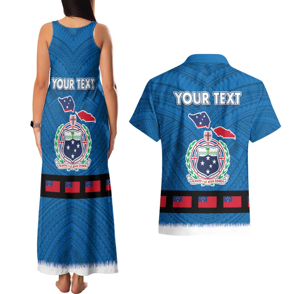 Samoa Merry Christmas Couples Matching Tank Maxi Dress and Hawaiian Shirt Santa Suit Style With Tatau Tattoo Pattern
