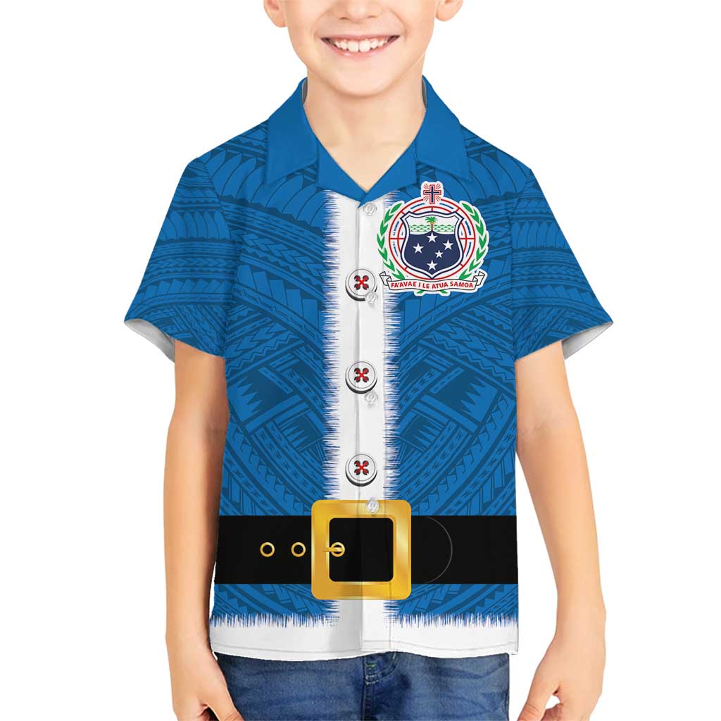 Samoa Merry Christmas Family Matching Off Shoulder Maxi Dress and Hawaiian Shirt Santa Suit Style With Tatau Tattoo Pattern