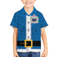 Samoa Merry Christmas Family Matching Short Sleeve Bodycon Dress and Hawaiian Shirt Santa Suit Style With Tatau Tattoo Pattern