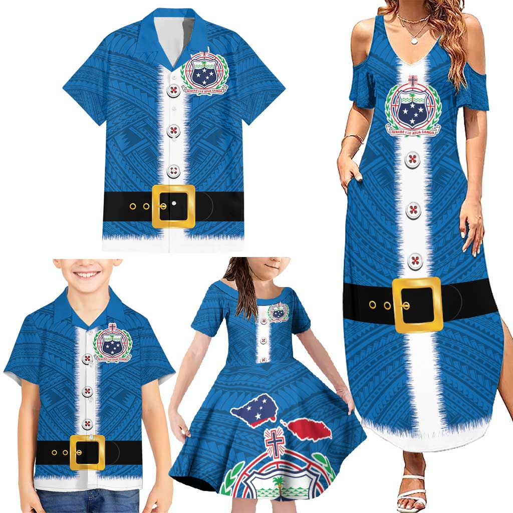 Samoa Merry Christmas Family Matching Summer Maxi Dress and Hawaiian Shirt Santa Suit Style With Tatau Tattoo Pattern