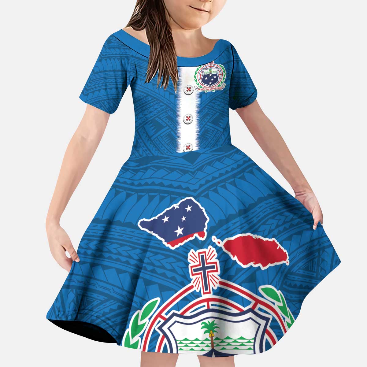 Samoa Merry Christmas Kid Short Sleeve Dress Santa Suit Style With Tatau Tattoo Pattern