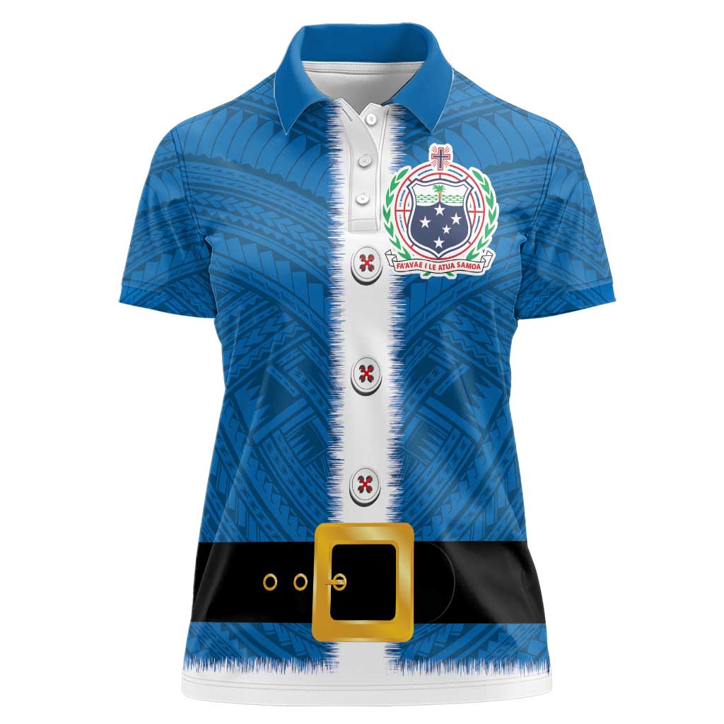 Samoa Merry Christmas Women Polo Shirt Santa Suit Style With Tatau Tattoo Pattern