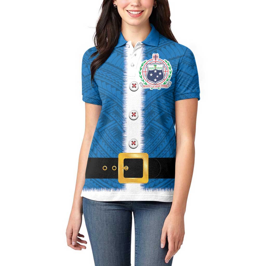 Samoa Merry Christmas Women Polo Shirt Santa Suit Style With Tatau Tattoo Pattern