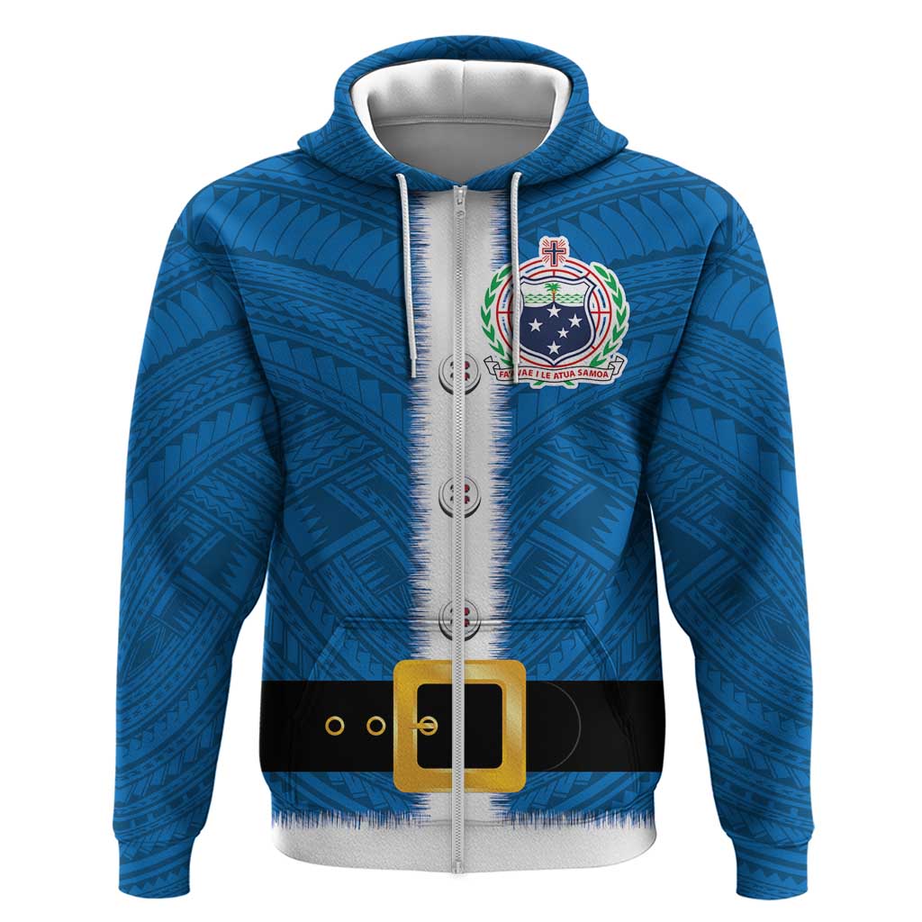 Samoa Merry Christmas Zip Hoodie Santa Suit Style With Tatau Tattoo Pattern