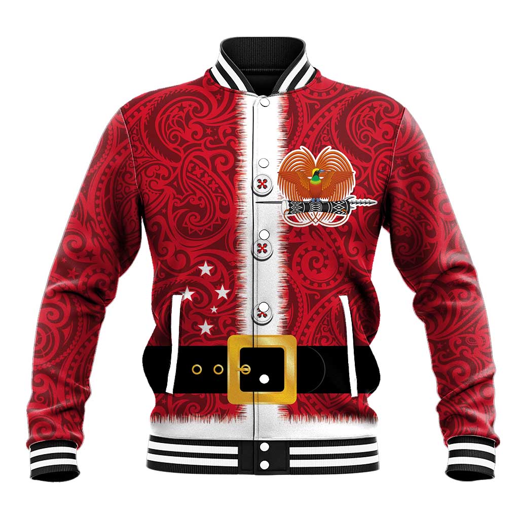 Papua New Guinea Merry Christmas Baseball Jacket Santa Suit Style With Melanesian Pattern