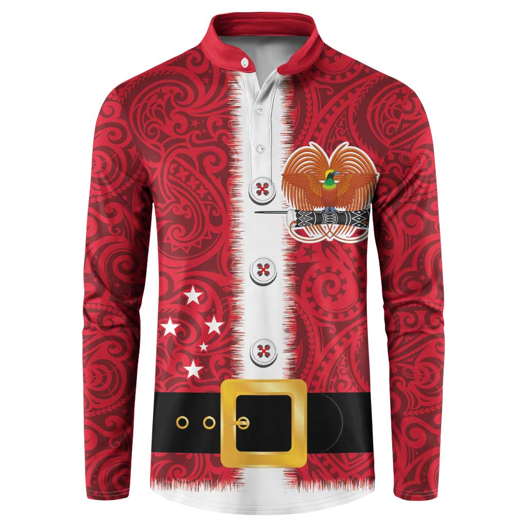 Papua New Guinea Merry Christmas Button Sweatshirt Santa Suit Style With Melanesian Pattern