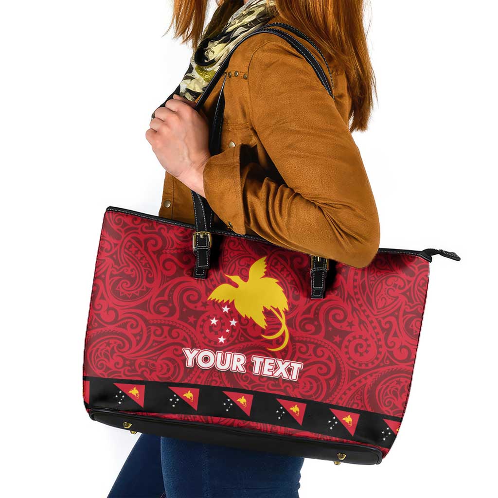 Papua New Guinea Merry Christmas Leather Tote Bag Santa Suit Style With Melanesian Pattern LT03 Red - Polynesian Pride