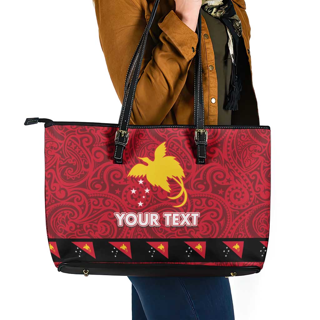 Papua New Guinea Merry Christmas Leather Tote Bag Santa Suit Style With Melanesian Pattern LT03 - Polynesian Pride