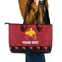 Papua New Guinea Merry Christmas Leather Tote Bag Santa Suit Style With Melanesian Pattern LT03 - Polynesian Pride