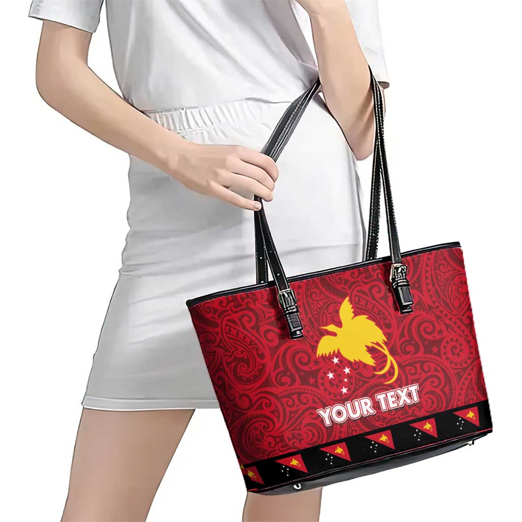 Papua New Guinea Merry Christmas Leather Tote Bag Santa Suit Style With Melanesian Pattern LT03 - Polynesian Pride