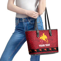 Papua New Guinea Merry Christmas Leather Tote Bag Santa Suit Style With Melanesian Pattern LT03 - Polynesian Pride