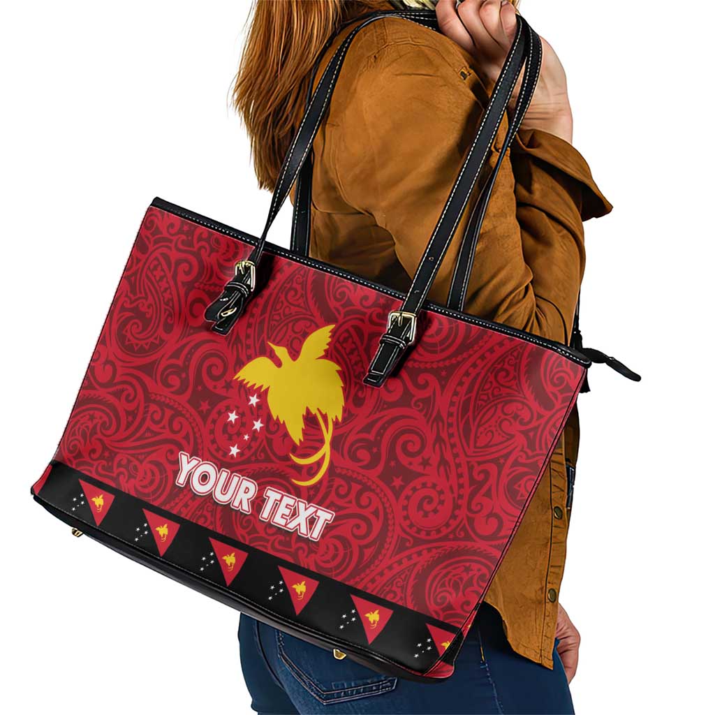 Papua New Guinea Merry Christmas Leather Tote Bag Santa Suit Style With Melanesian Pattern LT03 - Polynesian Pride