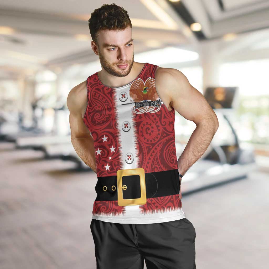 Papua New Guinea Merry Christmas Men Tank Top Santa Suit Style With Melanesian Pattern LT03 Red - Polynesian Pride