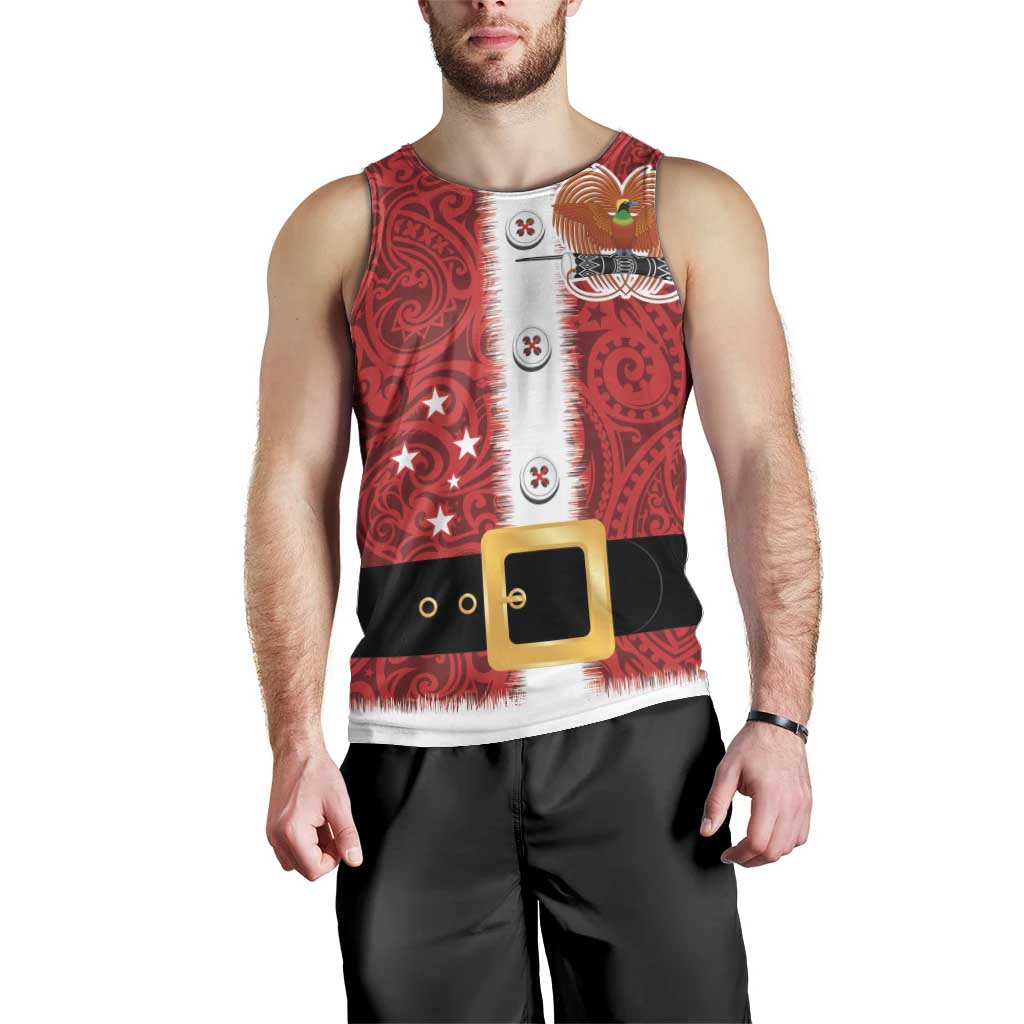 Papua New Guinea Merry Christmas Men Tank Top Santa Suit Style With Melanesian Pattern LT03 - Polynesian Pride