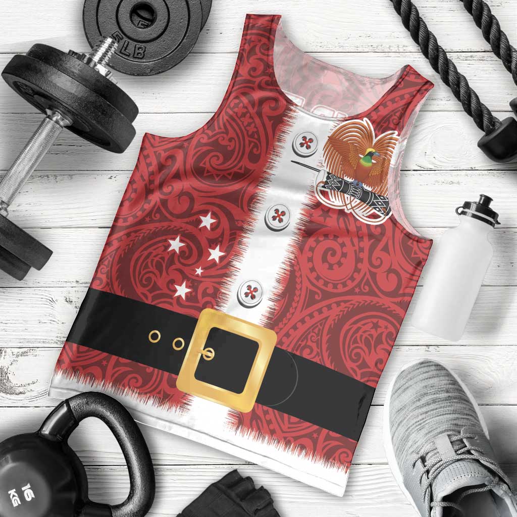 Papua New Guinea Merry Christmas Men Tank Top Santa Suit Style With Melanesian Pattern LT03 - Polynesian Pride