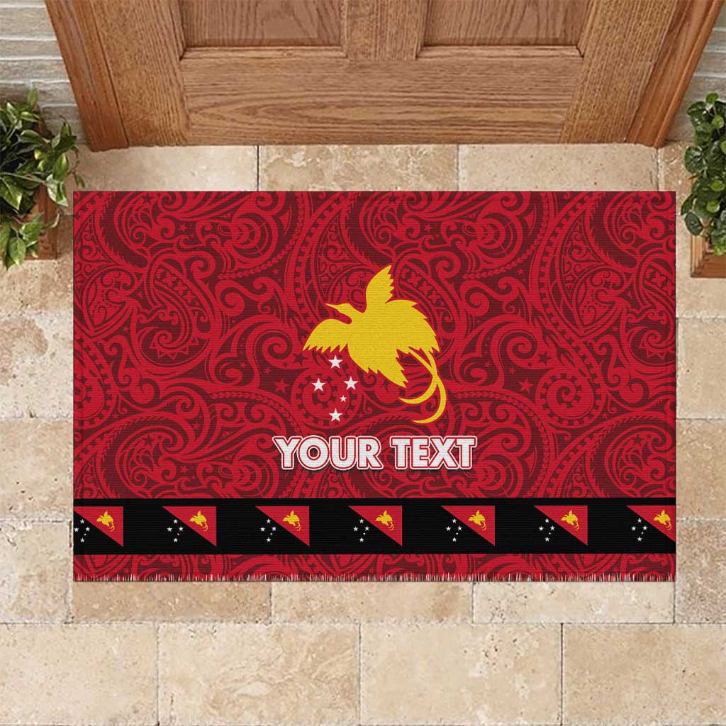 Papua New Guinea Merry Christmas Rubber Doormat Santa Suit Style With Melanesian Pattern LT03 Red - Polynesian Pride