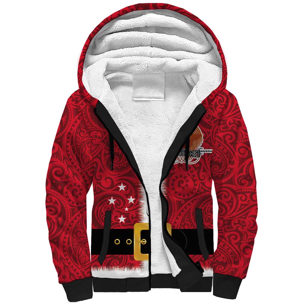 Papua New Guinea Merry Christmas Sherpa Hoodie Santa Suit Style With Melanesian Pattern LT03 Unisex Red - Polynesian Pride