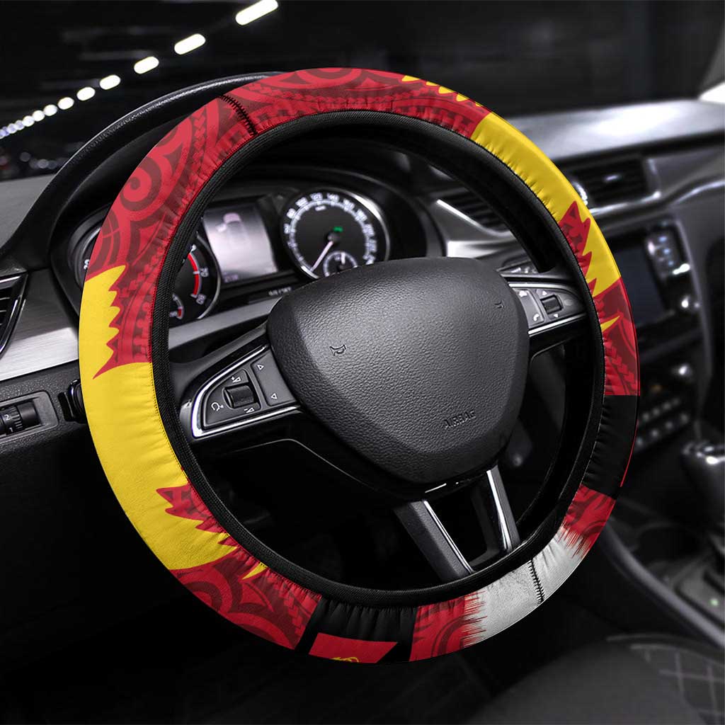Papua New Guinea Merry Christmas Steering Wheel Cover Santa Suit Style With Melanesian Pattern LT03 Universal Fit Red - Polynesian Pride