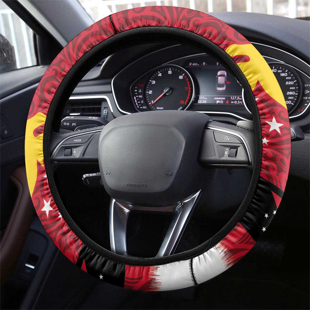 Papua New Guinea Merry Christmas Steering Wheel Cover Santa Suit Style With Melanesian Pattern LT03 - Polynesian Pride