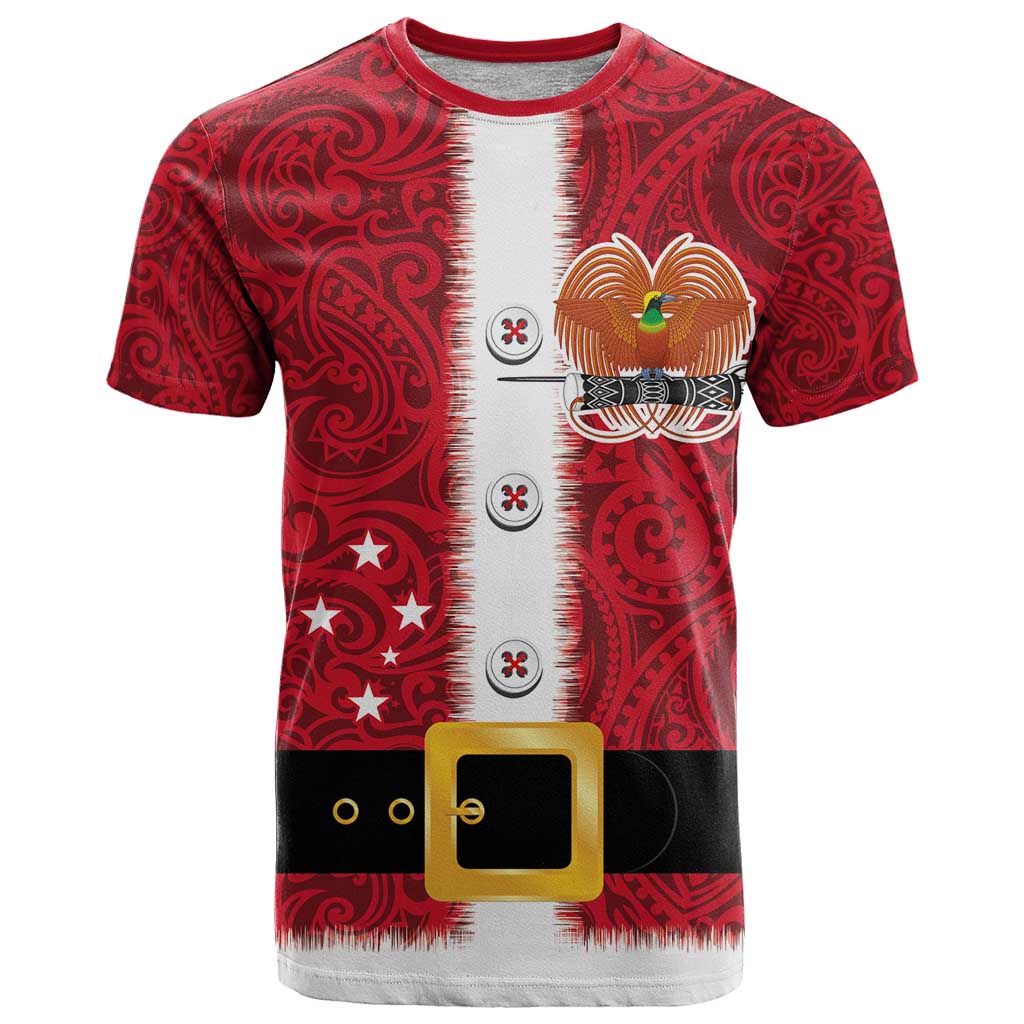 Papua New Guinea Merry Christmas T Shirt Santa Suit Style With Melanesian Pattern LT03 Red - Polynesian Pride