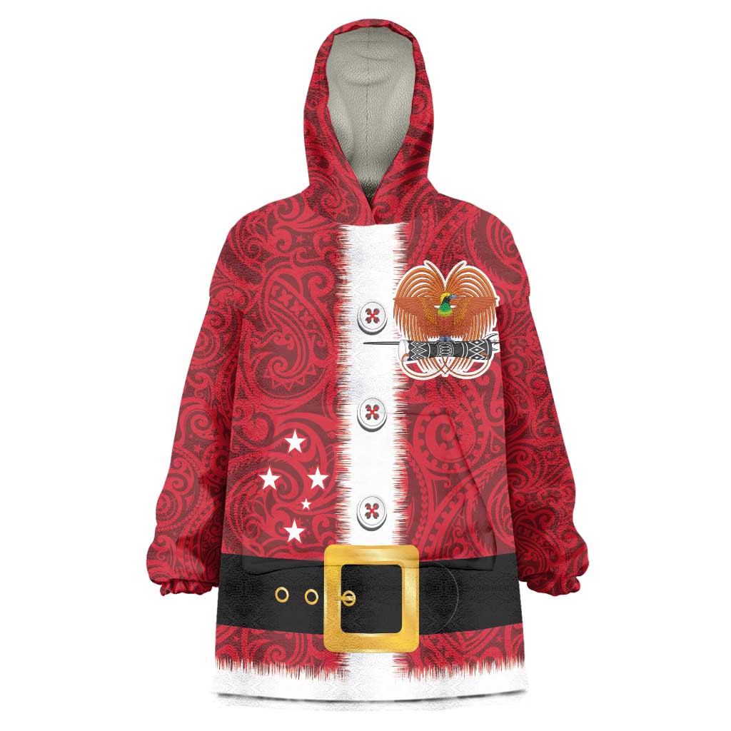 Papua New Guinea Merry Christmas Wearable Blanket Hoodie Santa Suit Style With Melanesian Pattern LT03 One Size Red - Polynesian Pride