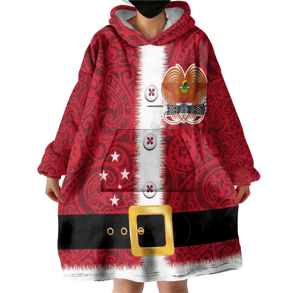 Papua New Guinea Merry Christmas Wearable Blanket Hoodie Santa Suit Style With Melanesian Pattern LT03 - Polynesian Pride