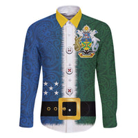 Solomon Islands Merry Christmas Family Matching Off Shoulder Short Dress and Hawaiian Shirt Santa Suit Style With Melanesian Pattern