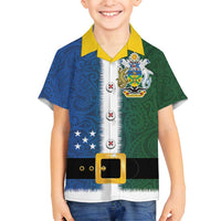 Solomon Islands Merry Christmas Family Matching Off Shoulder Short Dress and Hawaiian Shirt Santa Suit Style With Melanesian Pattern