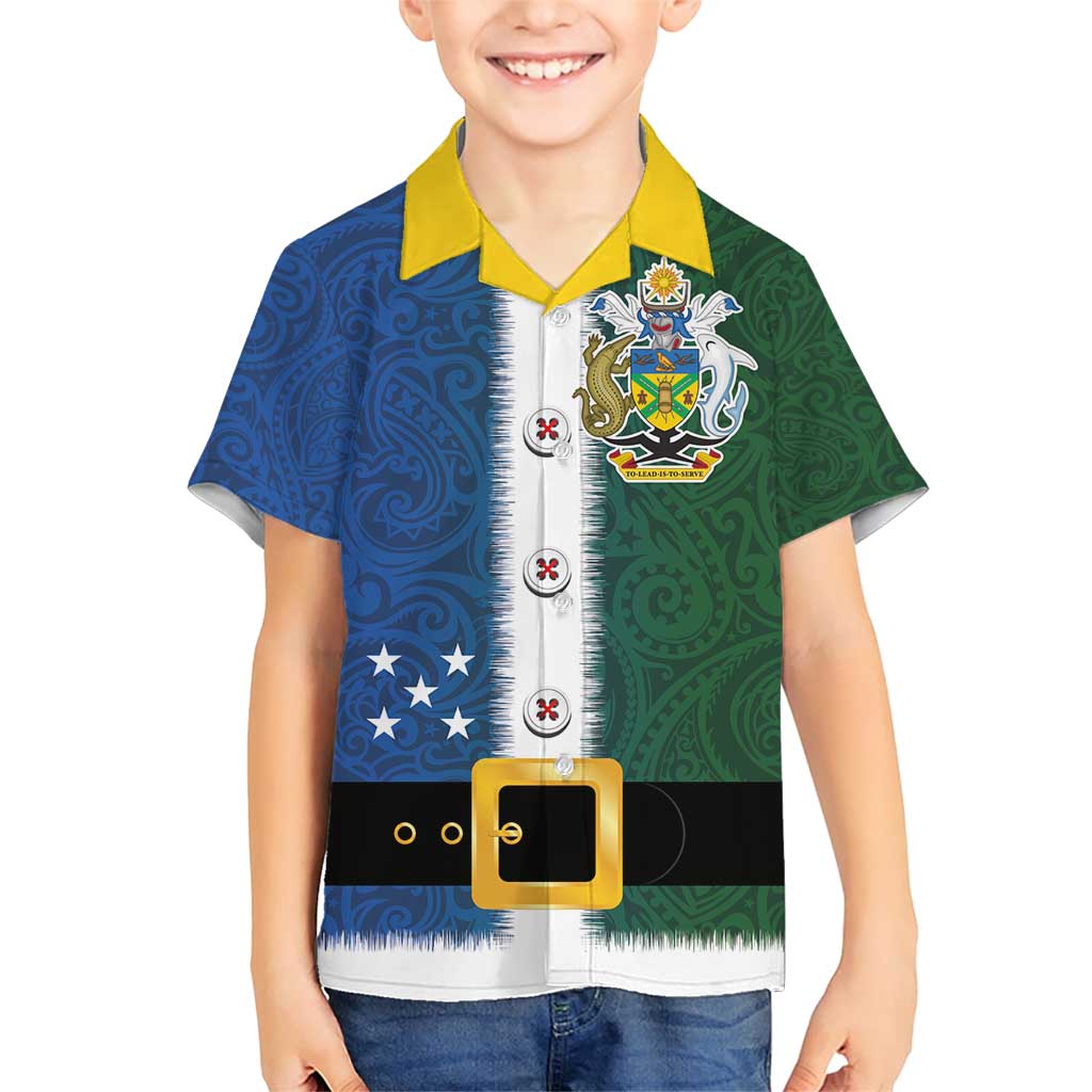 Solomon Islands Merry Christmas Family Matching Short Sleeve Bodycon Dress and Hawaiian Shirt Santa Suit Style With Melanesian Pattern