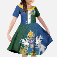Solomon Islands Merry Christmas Kid Short Sleeve Dress Santa Suit Style With Melanesian Pattern LT03 KID Green - Polynesian Pride