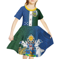 Solomon Islands Merry Christmas Kid Short Sleeve Dress Santa Suit Style With Melanesian Pattern LT03 - Polynesian Pride