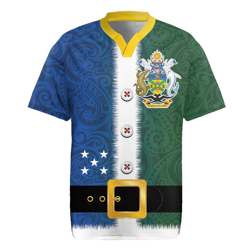 Solomon Islands Merry Christmas Rugby Jersey Santa Suit Style With Melanesian Pattern