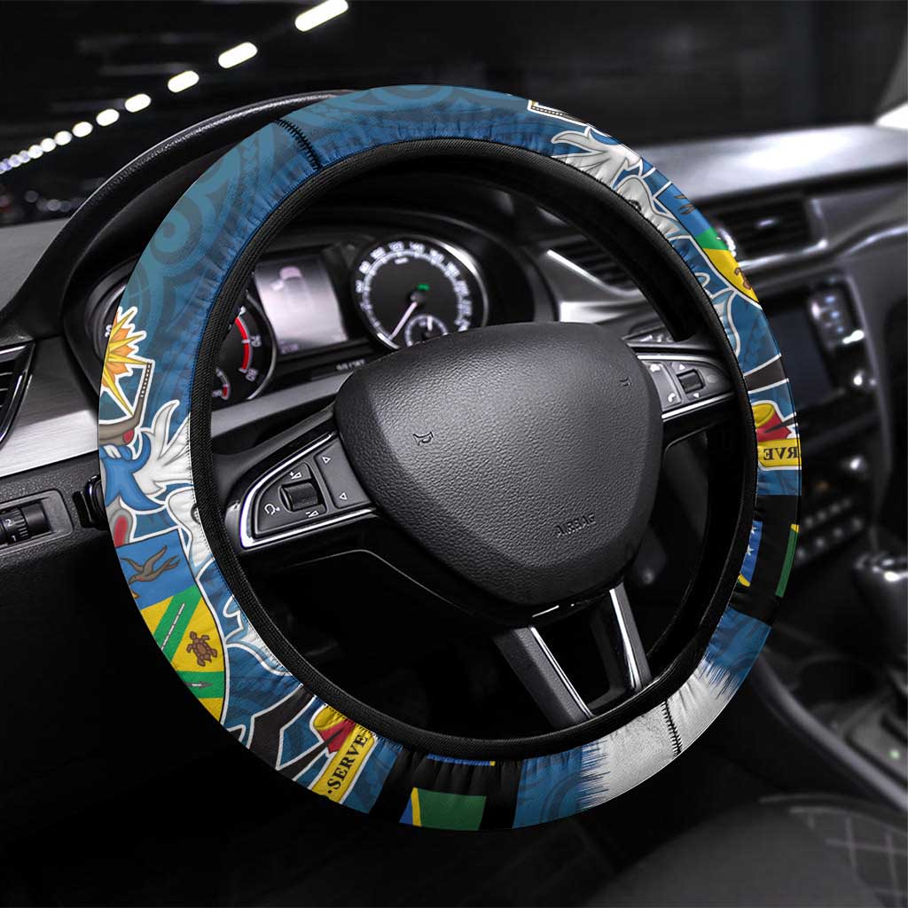 Solomon Islands Merry Christmas Steering Wheel Cover Santa Suit Style With Melanesian Pattern