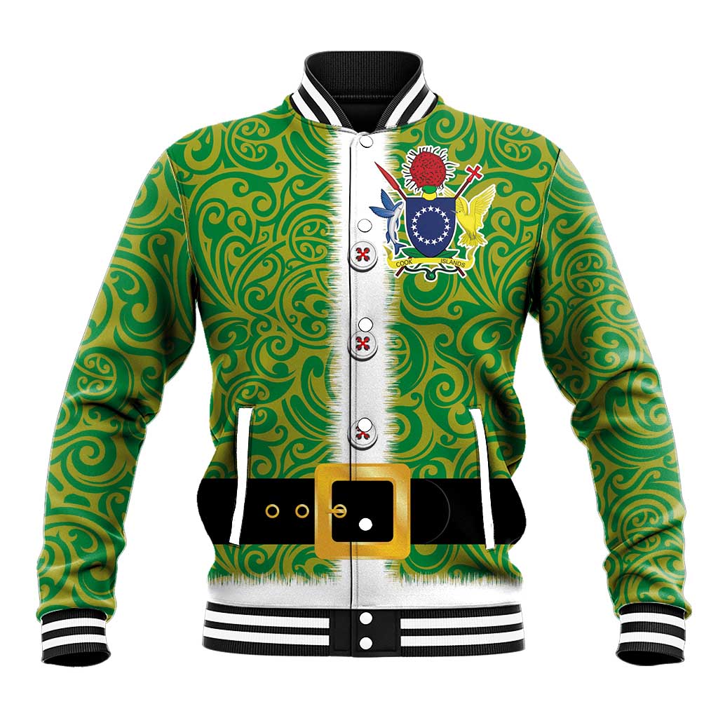 Cook Islands Merry Christmas Baseball Jacket Santa Suit Style With Polynesian Pattern