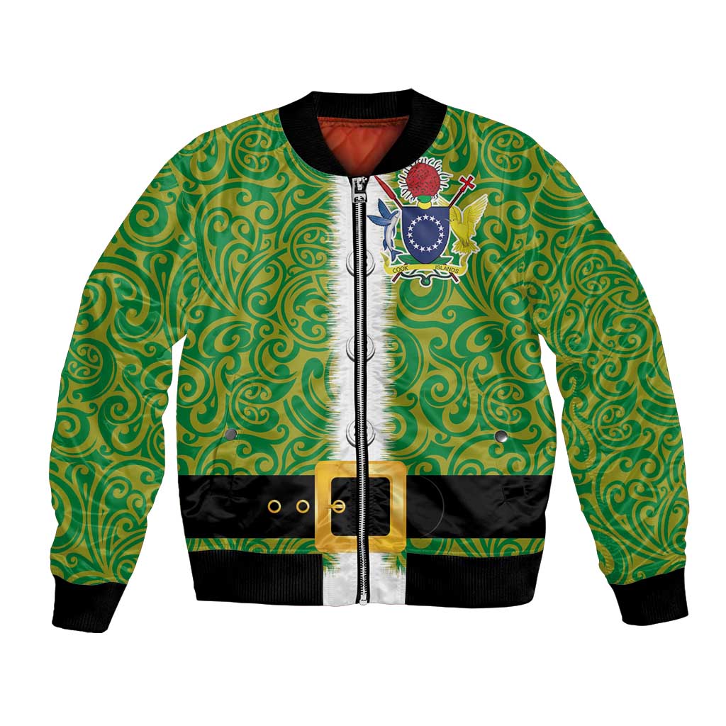 Cook Islands Merry Christmas Bomber Jacket Santa Suit Style With Polynesian Pattern